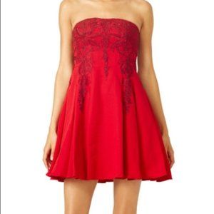 Marchesa Notte Red Cocktail Dress with Lace Detail